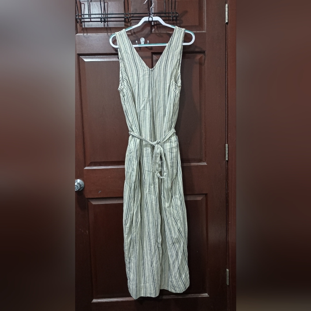 Striped Beige and White Maxi Dress